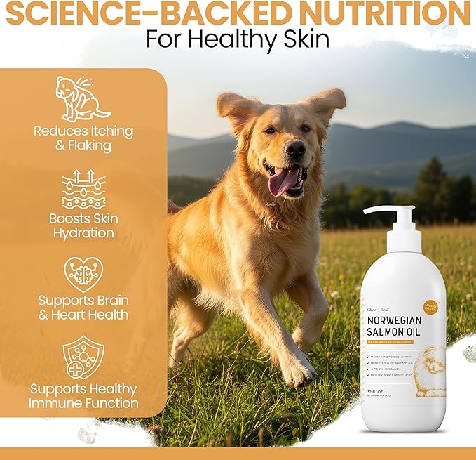 Salmon Oil for Dogs and Cats, 32 oz - Omega-Rich Supplement for Healthy Skin & Coat, Joint & Immune Support - All-Natural Fish Oil Liquid - Premium Pet Care, Made in USA