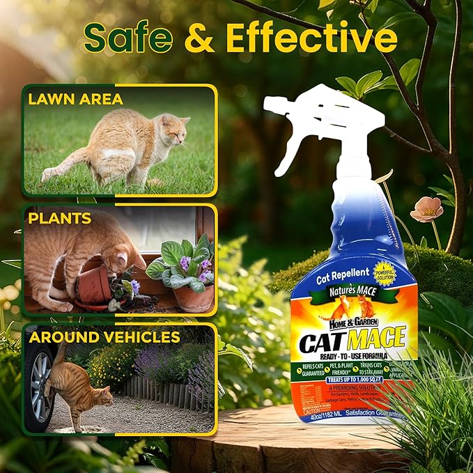 Nature's Mace Cat Mace Cat Repellent, Outdoor & Indoor, All Season Training Tool, Chewing, Digging, Marking, Keep Cats Off of Lawn, Garden, Pee Deterrent, Pets, Plants, 40 oz Spray & Concentrate