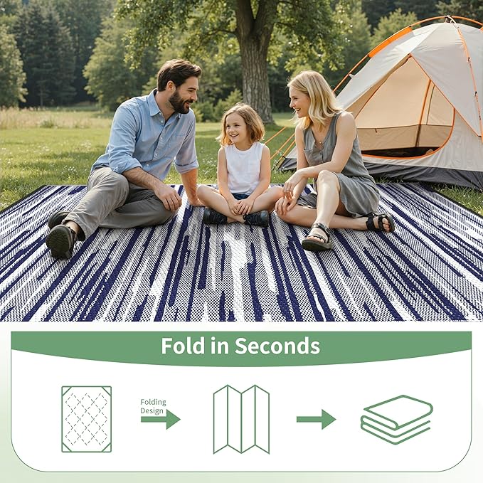 GENIMO Outdoor Rug for Patio Clearance, 6'x9' Waterproof Camping Mat, Reversible Plastic Straw Rugs for RV, Camper, Balcony, Backyard, Picnic, Deck (Blue White)