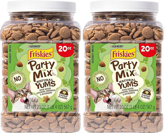 Friskies Purina Made in USA Facilities,Natural Cat Treats,Party Mix Natural YUMS Catnip Flavor - 20 Ounce,(Pack of 2)