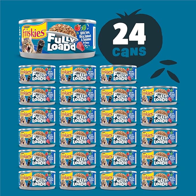 Purina Friskies Fully Load’d Wet Food for Cats with Tuna, Rice, Spinach and Tomatoes in Sauce - 5.5 Ounce (Pack of 24)