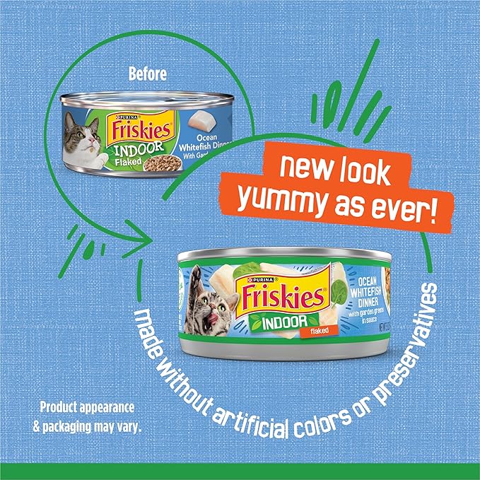 Purina Friskies Indoor Cat Food Flaked Ocean Whitefish Dinner With Garden Greens in Sauce - (Pack of 24) 5.5 oz. Cans