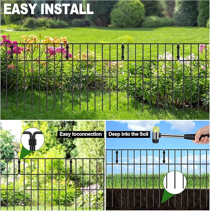 Decorative Garden Fence, 17in x 27ft, Metal Animal Barrier, 25 Pack, Metal Garden Fence Edging, Rabbit and Dog Ground Defense No-Dig Fence for Patio Patio Outdoor Flower Bed Edge Decoration