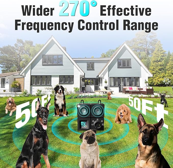 Anti Barking Device for Dogs, Ultrasonic Dog Bark Deterrent Devices with 4 Modes Up to 50ft (270°), Dog Barking Deterrent Devices, Bark Box, Barking Control Devices for Dog Training in Outdoor/Indoor