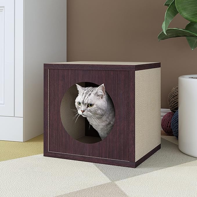 Way Basics Cat Scratching Post House Cube Scratcher (Tool-Free Assembly)