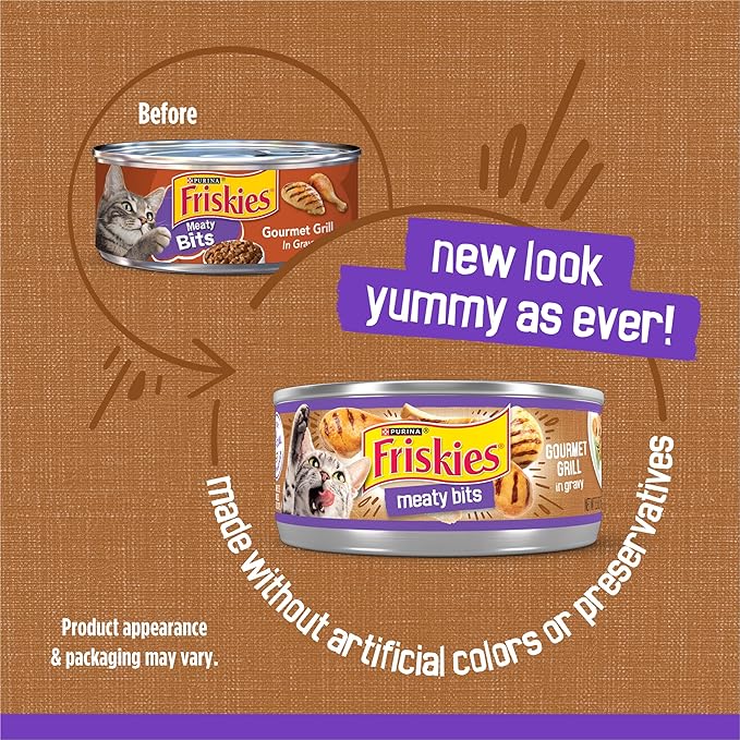Purina Friskies Wet Cat Food, Meaty Bits Gourmet Grill in Gravy - (Pack of 24) 5.5 oz. Cans