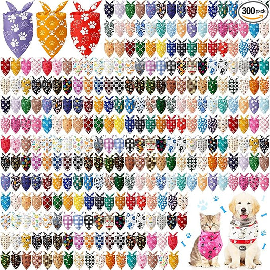 Kacctyen 300 Pcs Dog Bandanas Bulk Large Bandanas with Funny Paws Pattern Washable Pet Scarfs Bibs for Small Medium Large Dogs Cats Daily Holiday Party Costume Accessories Grooming Supplies
