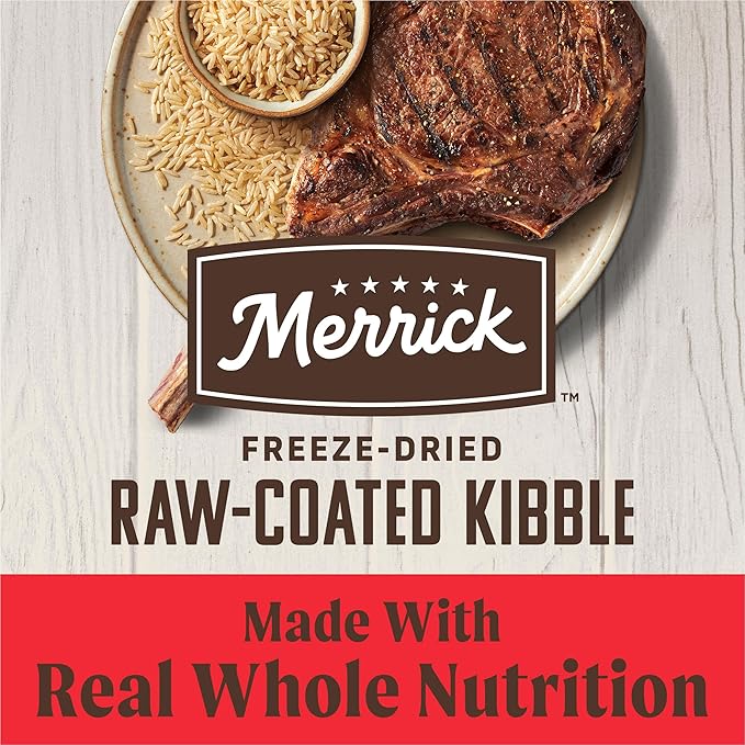 Merrick Healthy Grains Freeze Dried Raw Coated Kibble, Natural High Protein Dog Food, Beef and Brown Rice - 22.0 lb. Bag
