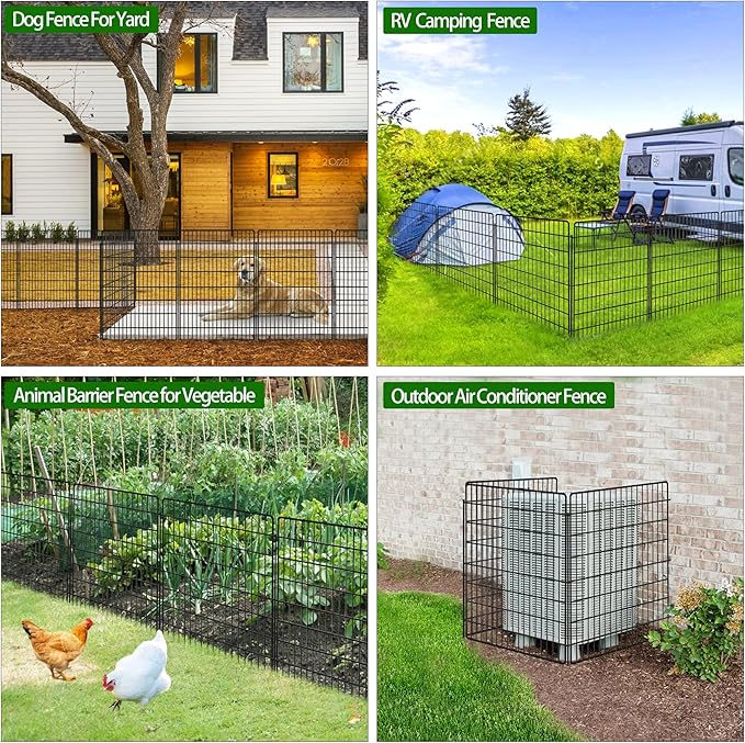 10 Panels Dog Fence Outdoor for Yard, 36 in(H) X 24 ft(L) Decorative Garden Fence Rustproof No Dig Animal Barrier Fencing Metal Wire Panel Border Patio Rabbits Ground Stakes Fencing
