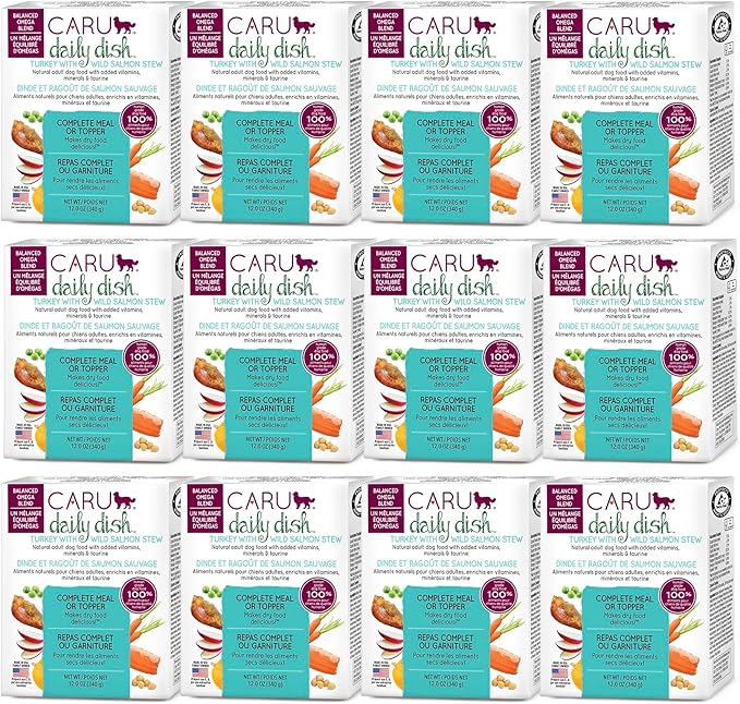 Caru - Daily Dish Turkey & Wild Salmon Stew - For Dogs - Supports Overall Pet Health - Wet Dog Food/Meal Topper -Human Grade Ingredients -Grain, Corn & Soy Free -Non-GMO -Made in USA -12oz -Case of 12
