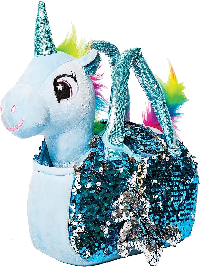 Little Jupiter Plush Pet Set w/Purse - Unicorn Stuffed Animals - Stuffed Animals for Girls - Plush Toy - S Unicorn Gift for Age 4-5 - 6-7 yrs (Light Blue)