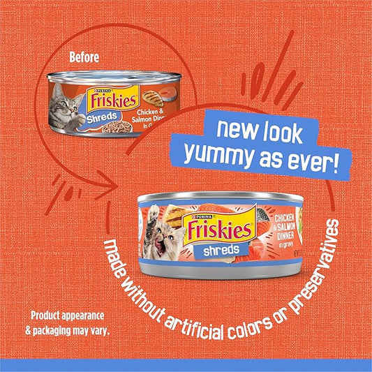 Purina Friskies Shreds Chicken and Salmon Dinner in Wet Cat Food Gravy - (Pack of 24) 5.5 oz. Cans