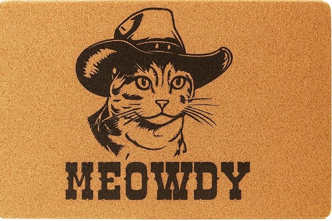 Funny Doormat Outdoor Welcome Mat, Faux Coir Door Mat for Front Porch or Entryway, Cute Pet-Themed Durable and Easy to Clean Rug 30"x17" (Meowdy-1)