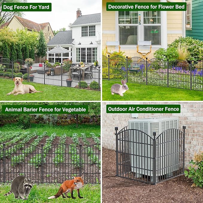 10 Panels No Dig Decorative Garden Fence Animal Barrier - 24 in (H) x 20 ft (L) - Dog Fence Outdoor for Yard, Rabbits and Small Pets - Tall Rustproof Metal Wire Fencing Border for Garden and Patio