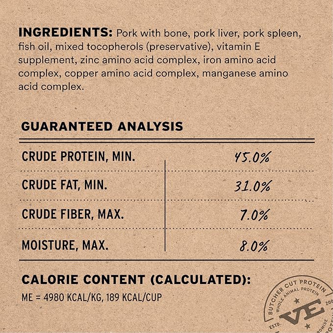 Vital Essentials Freeze Dried Cat Food, Raw Pork Soft Nibs | Complete Meal or Topper | 99% Pork, Organs & Bone | Limited Ingredient, High Protein, Grain Free Dry Cat Food | 12 oz Bag