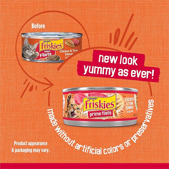 Purina Friskies Prime Filets Chicken and Tuna Dinner in Wet Cat Food Gravy - (Pack of 24) 5.5 oz. Cans