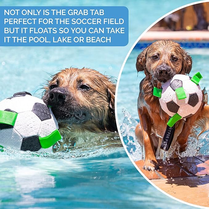Hyper Pet Grab Tabs Dog Soccer Ball with Straps (7.5") Indoor or Outdoor; Interactive Durable Fetch Ball with Tug Toy for All Dog Breeds