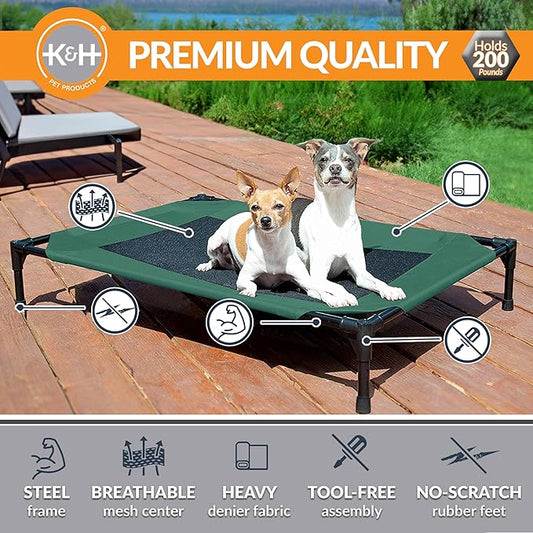 K&H Pet Products Original Pet Cot Elevated Dog Bed Green/Black Mesh Medium 32 X 25 X 7 Inches