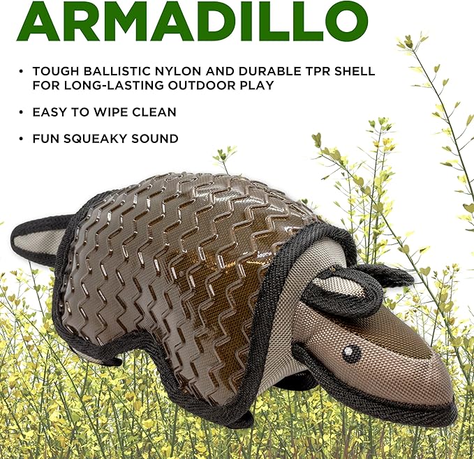 Plush Dog Toys | Armadillo Stuffed Animal Squeaky Toy for Dogs | Outdoor Pet Toy Built for Adventure