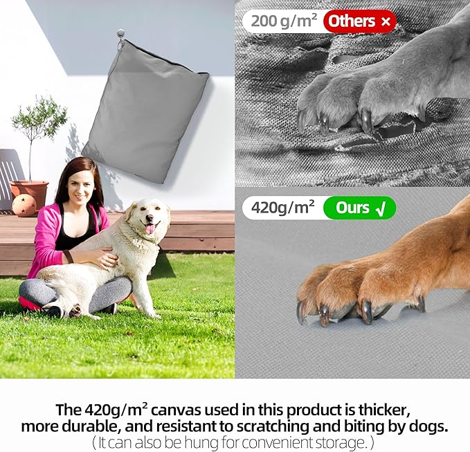 Sytopia 42 Inch Canvas Outdoor Dog Bed for Extra Large Dogs, Waterproof Washable Removable Cover, Indoor Patio Pet Pad for Crate, Light Grey