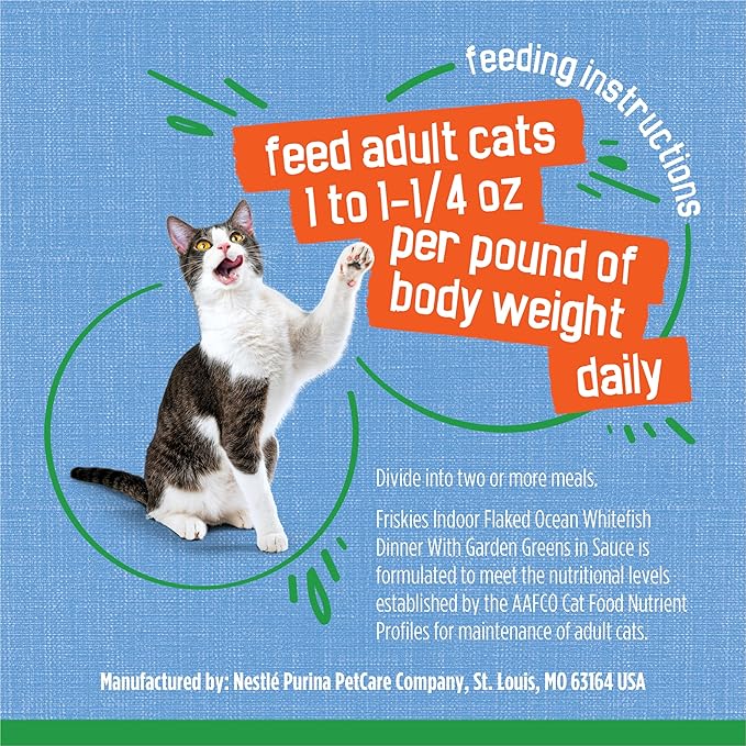 Purina Friskies Indoor Cat Food Flaked Ocean Whitefish Dinner With Garden Greens in Sauce - (Pack of 24) 5.5 oz. Cans