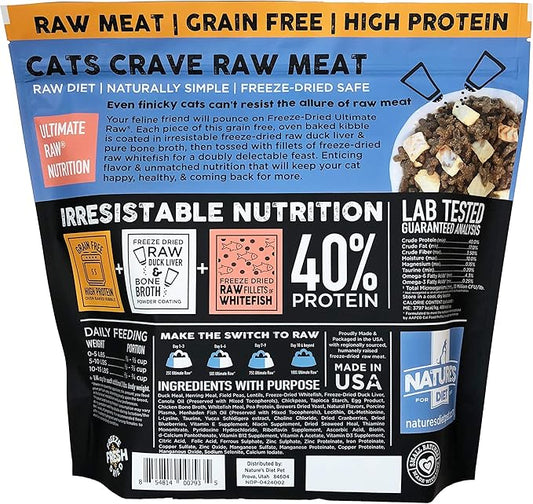 Nature's Diet Ultimate Raw : Cat Kibble with Freeze-Dried Raw Whitefish, Duck Liver, Bone Broth, Herring & Superfoods