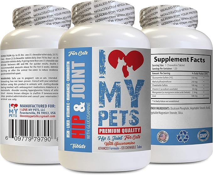 I LOVE MY PETS LLC cat Immune System Support - CAT Hip and Joint Support - Best Strong Formula - msm for Cats - 120 Treats (1 Bottle)