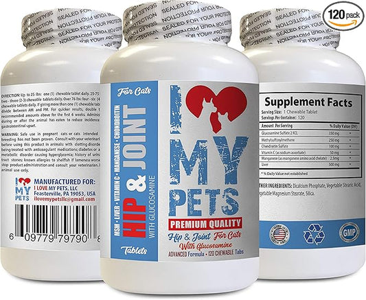 I LOVE MY PETS LLC cat Hip and Joint Supplements - CAT Hip and Joint Support - Best Strong Formula - cat Joint Pain Relief - 120 Treats (1 Bottle)