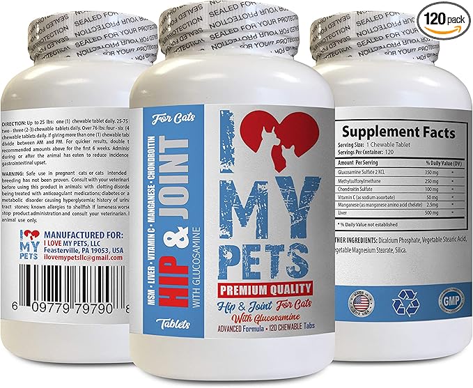 I LOVE MY PETS LLC cat Hip and Joint Treats - CAT Hip and Joint Support - Best Strong Formula - cat Hip and Joint Supplements - 120 Treats (1 Bottle)