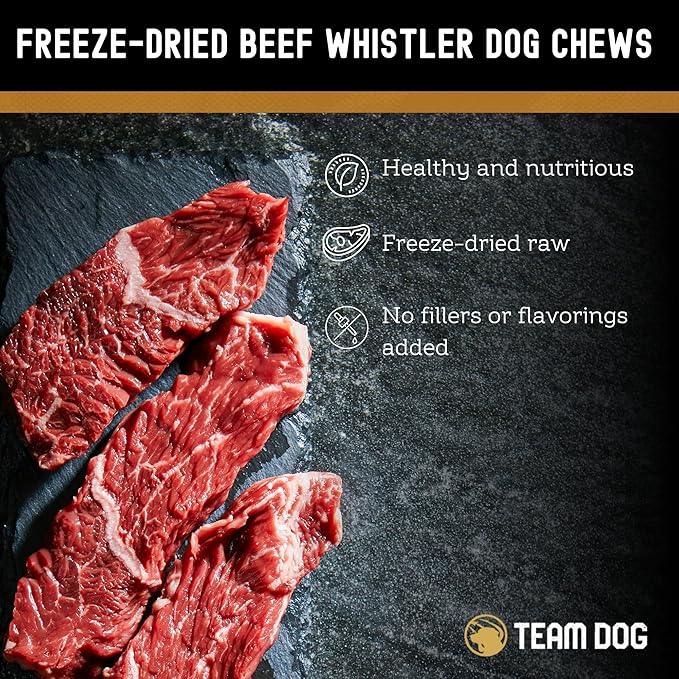 Team Dog Beef Trachea Dog Chews | Single Ingredient Treat | 100% Freeze Dried Beef Gullet Sticks for Dogs | Supports Healthy Teeth & Gums | All Natural Esophagus Dog Treats Made in USA | 3 Per Bag