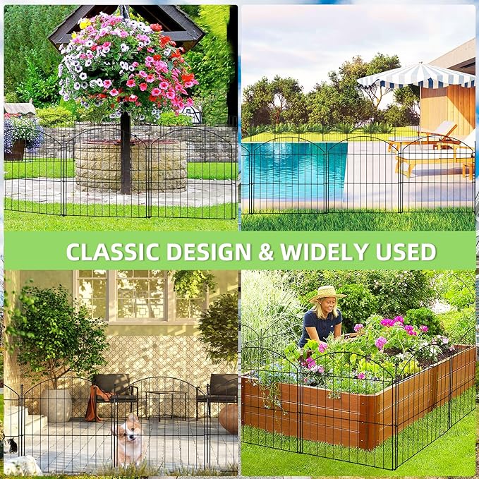 Decorative Garden Fence 24in (H) x20ft (L), 10 Pack No Dig Fence Animal Barrier for Dog with Lock, Arched Flower Bed Edging, Wire Border Panel Fencing for Yard Patio Outdoor Decor