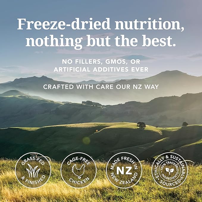 Feline Natural High Protein Dry Cat Food, Freeze-Dried Diet with 98% Meat, Organs & Seafood, No Peas, Grains, or Artificial Additives, Made in New Zealand, Chicken, 11oz