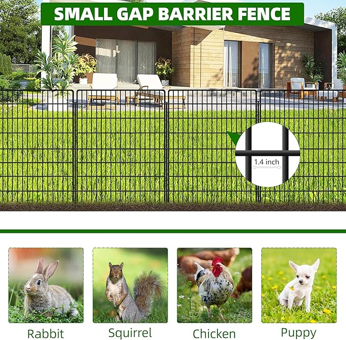 10 Panels Dog Fence Outdoor for Yard, 36 in(H) X 24 ft(L) Decorative Garden Fence Rustproof No Dig Animal Barrier Fencing Metal Wire Panel Border Patio Rabbits Ground Stakes Fencing