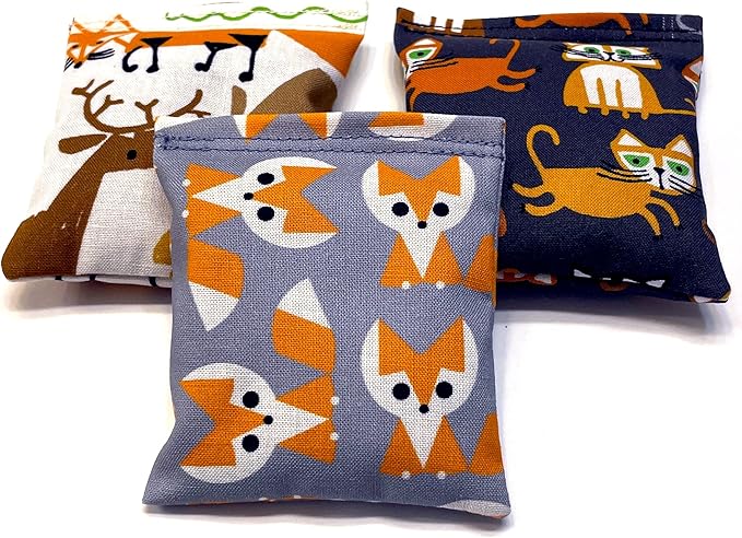 Organic Catnip Toys, Made with GOTS Certified Organic Fabric, Organic Catnip, Organic Thread, One package of 3 toys, Handmade in the USA