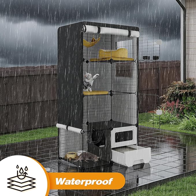 Catio Cover,30"L x 20"W x 56"H Cover for Catio Outdoor Cat Enclosure Waterproof, 420D Cat Cage Covers for Oneluck Cats Cage Indoor, Outdoor Cats Enclosure Covers(Black)(Catios Not Included)