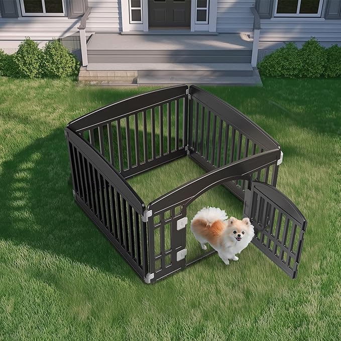 NEWBULIG Dog Playpen 4-Panel, 24IN Puppy Playpen, Stable Dog Play Pen Indoors/Outdoor with Secure Locking Door, Plastic Pet Fence for Small & Medium Dogs