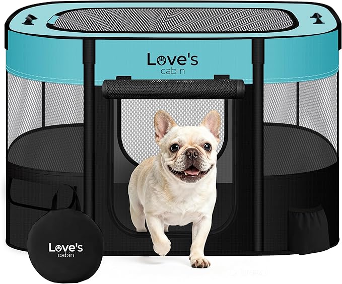 Love's cabin Pet Puppy Dog Playpen, Small Dog Tent Crates Cage Indoor/Outdoor, Portable Exercise Playpen for Dog and Cat, Foldable Pop Up Dog Kennel Playpen with Carring Case (S, Green)