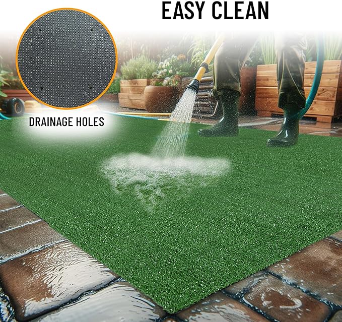Sweet Home Stores Artificial Faux Grass Runner Rug 3x25 Indoor/Outdoor with Drainage Holes, Customizable Runner Rug for Backyard, Patio, Garage Rug, 2'7" x 25'