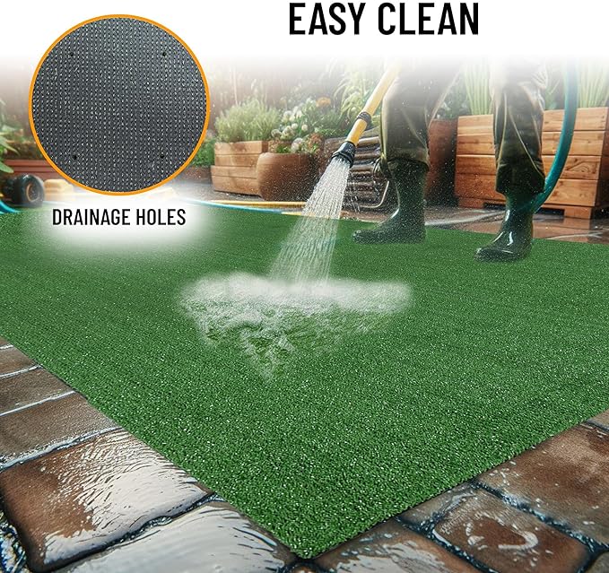 Sweet Home Stores Artificial Faux Grass Runner Rug 3x14 Indoor/Outdoor with Drainage Holes, Customizable Runner Rug for Backyard, Patio, Garage Rug, 2'7" x 14'