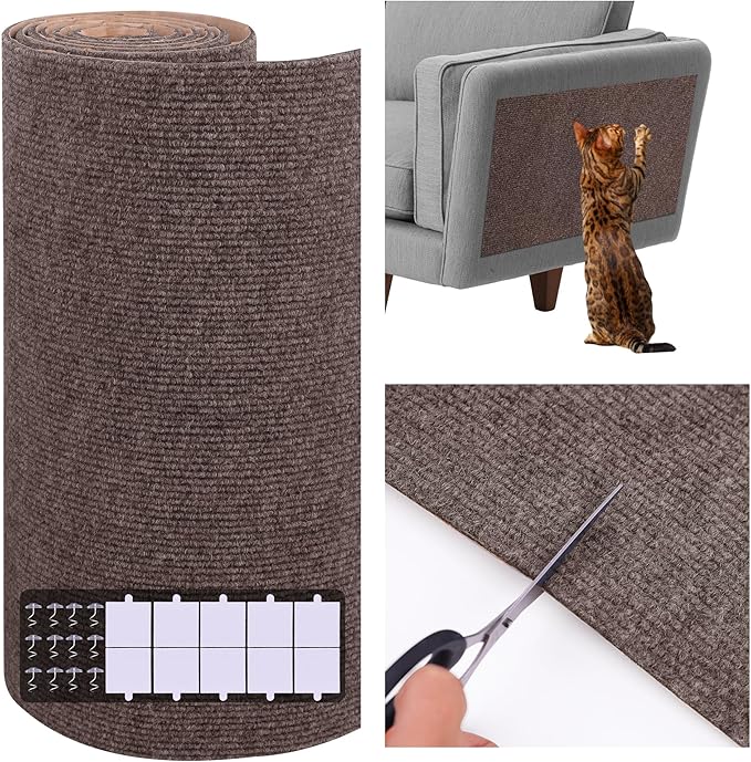 15.7'' x 23.6'' Cat Scratch Furniture Protector Cat Wall Scratcher Mat AdhesiveTrimmable Cloth Couch Anti-Scratch Cover DIY Climb Couch Protector from Claws, Replacement Pads，Brown