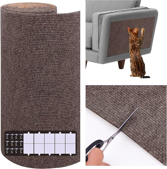 15.7'' x 78.7'' Cat Scratch Furniture Protector Cat Wall Scratcher Mat AdhesiveTrimmable Cloth Couch Anti-Scratch Cover DIY Climb Couch Protector from Claws, Replacement Pads，Brown