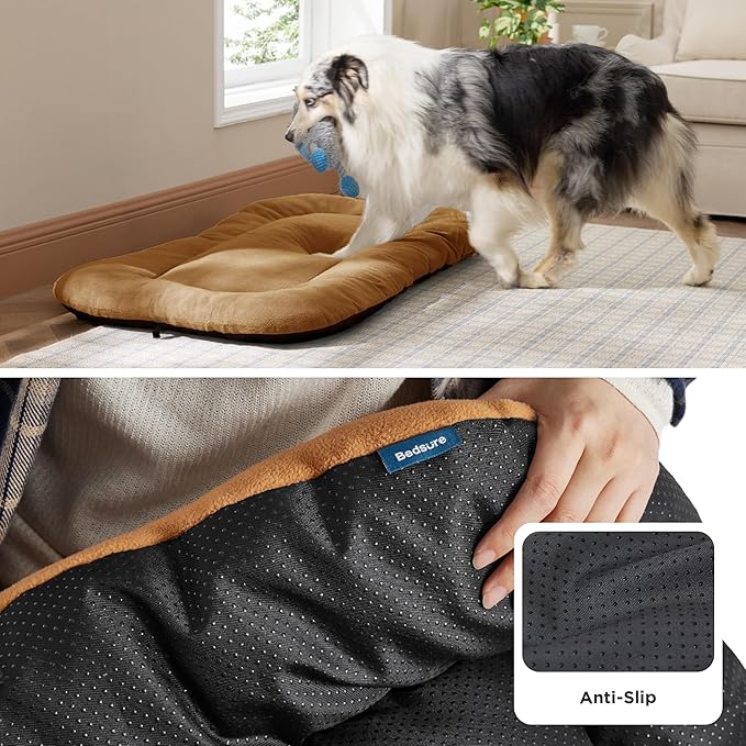 Bedsure Washable Dog Crate Pad for Extra Large Dogs, Anti-Slip Puppy Kennel Dog Bed for Crate - Ultra Soft Fleece Flat Thin Pet Mat (Not Chew Proof), Brown XXL 47"x29"