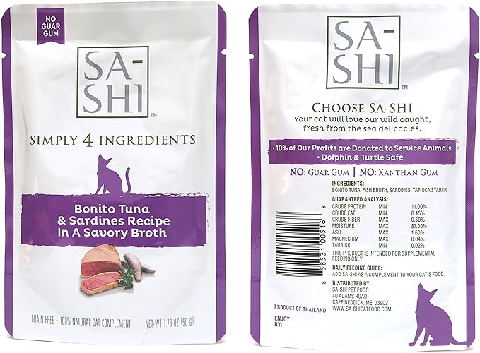 Sa-Shi Grain Free Wet Cat Food Pouches 1.76oz. Five Flavors (Variety Pack)