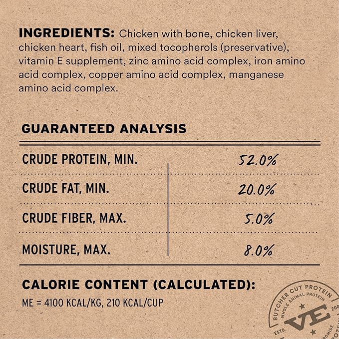 Vital Essentials Freeze Dried Cat Food, Raw Chicken Crunchy Mini Nibs | Complete Meal or Topper | 96% Chicken, Organs & Bone | Limited Ingredient, High Protein, Grain Free Dry Cat Food | 8 oz Bag