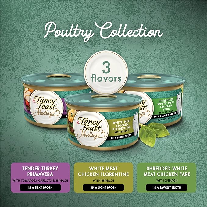 Fancy Feast Purina Medleys Poultry Collection Wet Cat Food Variety Pack - 3 oz. Cans,(Pack of 60)