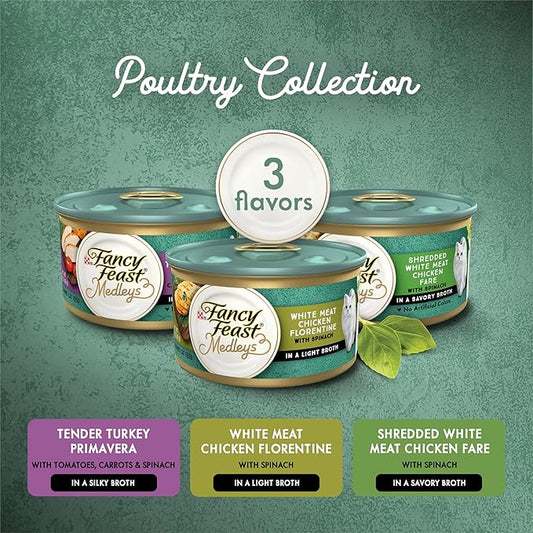 Purina Fancy Feast Medleys Poultry Collection Wet Cat Food Variety Pack - (Pack of 30) 3 oz. Cans