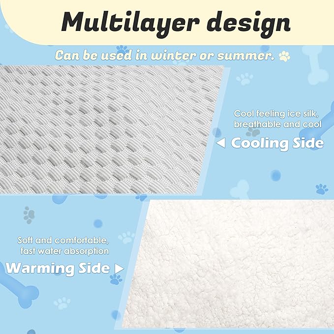 PatiencET Dog Cooling Mat, 18'' x 24" Reversible Dog Crate Pad (Cool and Warm), Pet Cooling Pad Bed with Washable Removable Cover, Soft Kennel Pad for Small Medium Dogs, Heated Warm Cat Bed