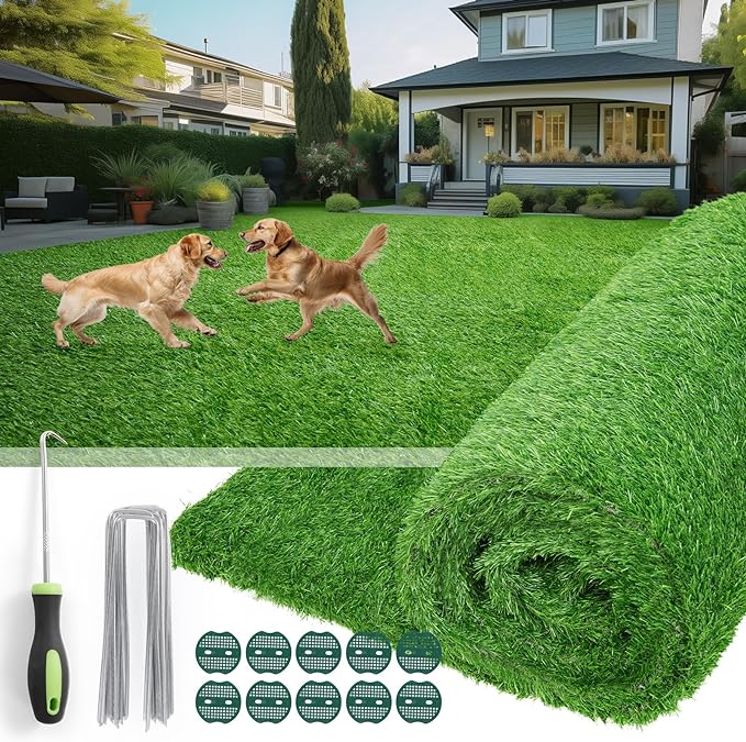 Artificial Turf Grass Outdoor - Synthetic Realistic Fake Grass Indoor Turf Rug with Drainage Holes for Patio, Balcony, Backyard, Landscape Decoration - Pet Friendly Dog Grass Mat (6FT x 10FT)