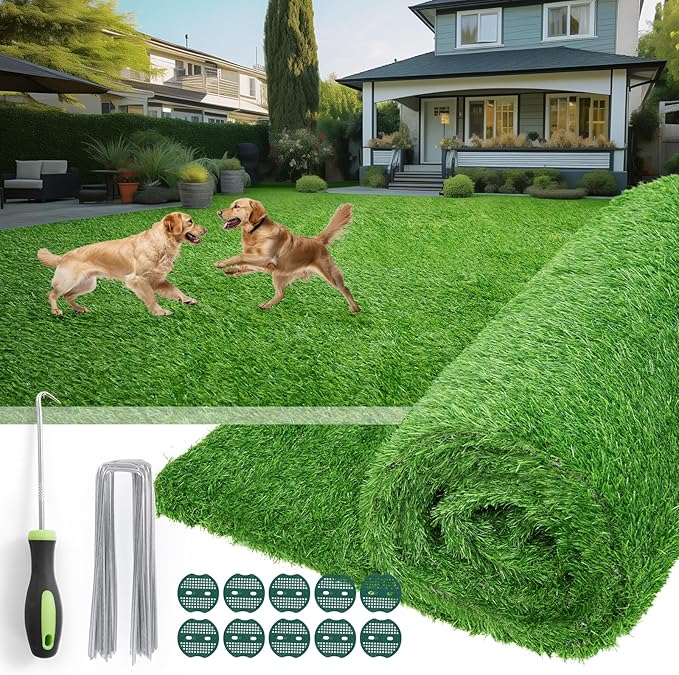 Artificial Turf Grass Outdoor - Synthetic Realistic Fake Grass Turf Indoor Rug with Drainage Holes for Patio, Balcony, Backyard Decoration - Pet Friendly Dog Grass Mat (3Ft x 5Ft)