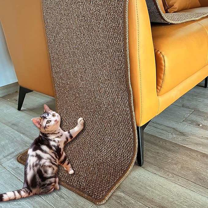 Rainmae 70.9""x 15.7"" Thickened Extra Large Cat Wall Climbing Carpet with 10pcs Fixed Nails, Durable Cat Wall Furniture, Wall Scratcher, Scratching Post, Couch Sofa Protector, Brown